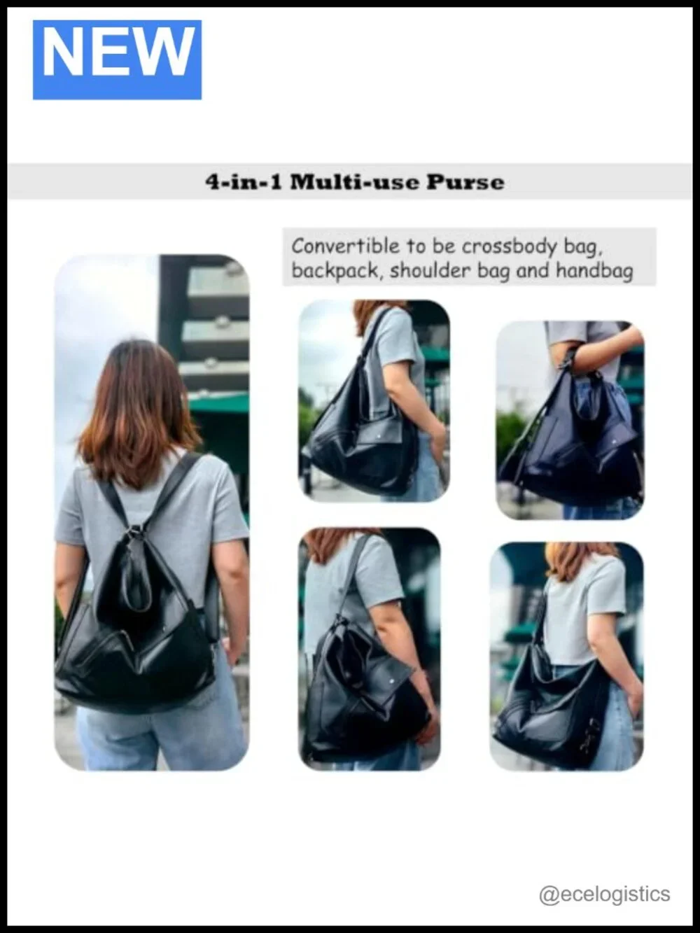 4-in-1 Convertible Crossbody Backpack Purse for Women, Huge Casual Vegan